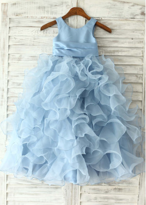 Satin Organza Ruffled Floor Length Flower Girl Dress
